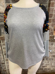 22 CP-K {You Know How} Grey Black Aztec Sleeve Top PLUS SIZE XL 2X 3X