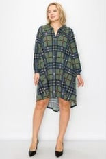 33 PLS-L {Made It A Moment} Green Plaid Hi/Low Dress CURVY BRAND!!!  EXTENDED PLUS SIZE 4X 5X 6X