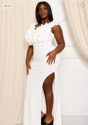 LD-L {Height Of Fame} Ivory Ruffle Maxi Dress w/Slit PLUS SIZE 1X 2X 3X