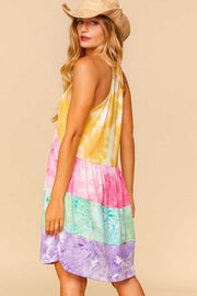 74 SV-A {Rainbows & Sunshine} SALE!! Yellow Tie Die Halter Neck PLUS SIZE XL 2X 3X