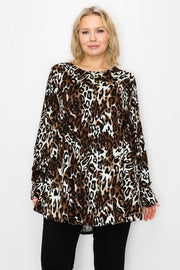 62 PLS-B {Always Trending} Brown/Black Leopard Print Top EXTENDED PLUS SIZE 3X 4X 5X