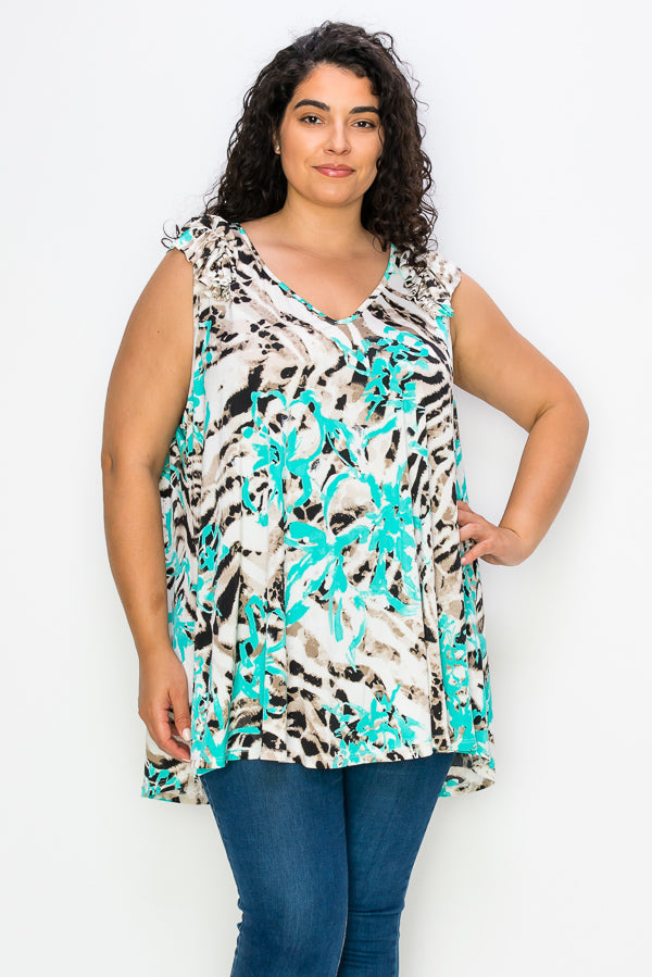 20 SV-F {Hide & Seek} MINT/Animal Print***SALE*** V-Neck Top EXTENDED PLUS SIZE 3X 4X 5X 6X