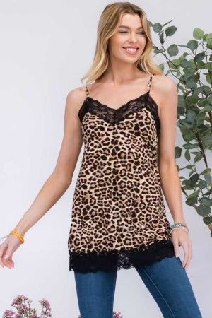 72 SV-V {Wild Nights} Black Lace And Leopard Print Tank Top PLUS SIZE 1X 2X 3X