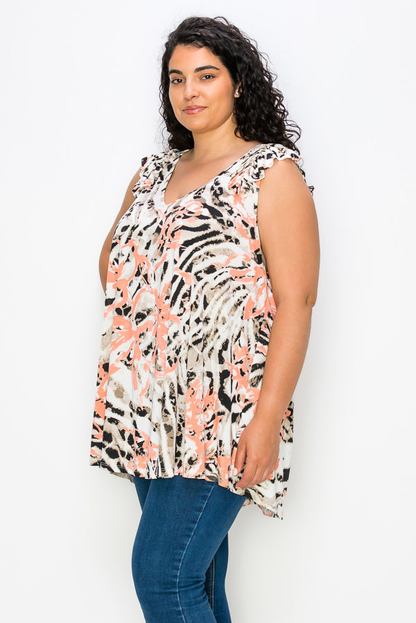 27 SV-E {Hide & Seek} PEACH/Animal Print V-Neck Top EXTENDED PLUS SIZE 3X 4X 5X 6X