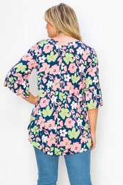 30 PQ-I {Blooming Beauty} Navy ***SALE***Floral Tunic EXTENDED PLUS 4X 5X 6X