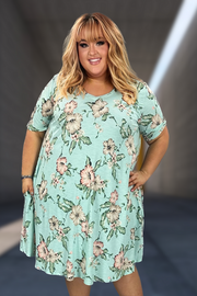80 PSS-G {Just Say Yes} Mint Floral V-Neck Dress EXTENDED PLUS SIZE 3X 4X 5X