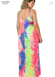 LD-O {The Fatima} Pink/Multi Color Tie Dye Maxi Dress PLUS SIZE 1X 2X 3X