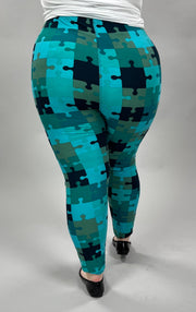 BIN 98 {Connected} Teal/Black Puzzle Print Leggings EXTENDED PLUS SIZE 3X/5X