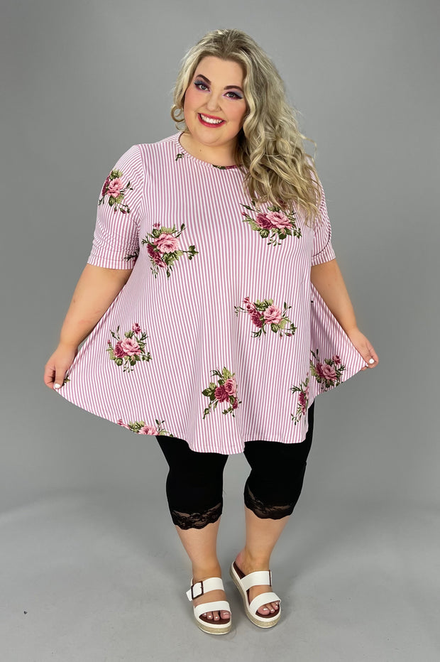 85 PSS-E {Sweetly Simple} SALE!! Pink/Ivory Striped Floral Tunic EXTENDED PLUS SIZES 3X 4X 5X