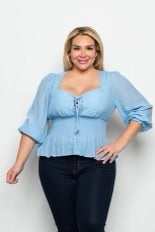 49 SQ-Q {Love Is For You} Denim Smocked Top PLUS SIZE 1X 2X 3X