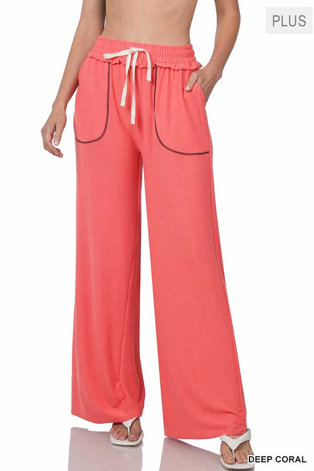 LEG -D   {Seal The Deal} Deep Coral Wide Leg Joggers PLUS SIZE 1X 2X 3X