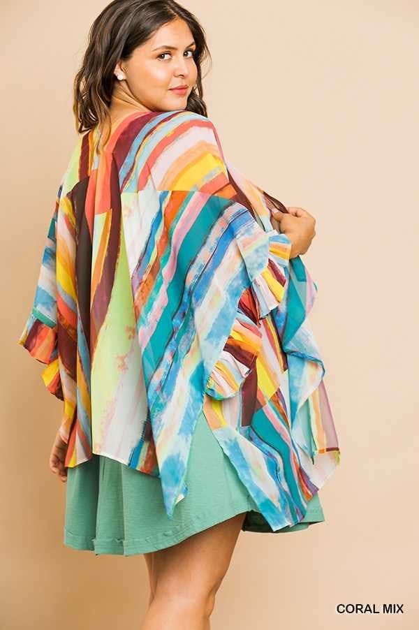 71 OT-B {Striped Fun} Sale UMGEE Multi-Color Kimono Plus Size XL 1XL 2XL