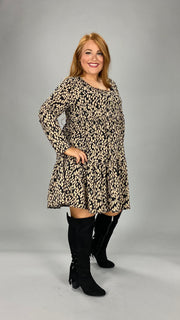 20 PLS-A {Be My Muse} Black/Taupe Print Tiered Dress PLUS SIZE 1X 2X 3X