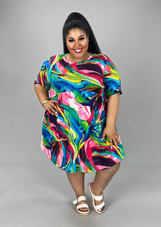 69 PSS-D {Poured Style} Vibrant Multi-Color Dress PLUS SIZE 1X 2X 3X***FLASH SALE***