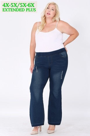 LEG-  {Dream A Little} Navy Distressed Flared Raw Hem Jeans EXTENDED PLUS SIZE 4X/5X  5X/6X