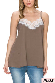 56 SV-A{Chai Tea} ***SALE***Mocha Cami w Lace Detail PLUS SIZE XL 2X 3X