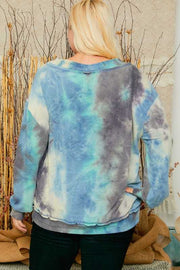 59 OR 25 PLS-B {Laid Back} Blue Mint Tie Dye Top PLUS SIZE XL 2X 3X