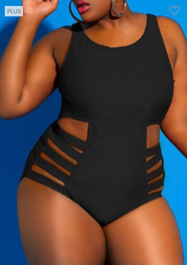 SWIM-G {Beach Cutie} Black One Piece Cutout Swimsuit PLUS SIZE 1X 2X 3X