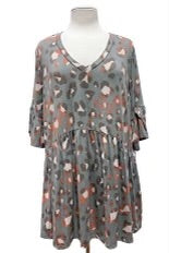 54 PQ-L {Darling Delight} Blue Leopard Print Babydoll Top EXTENDED PLUS SIZE 3X 4X 5X