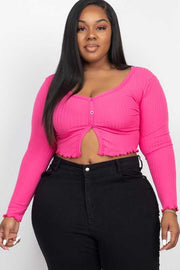 56 SLS-E {Bring Out The Diva} Hot Pink Ribbed Cropped Top PLUS SIZE 1X 2X 3X