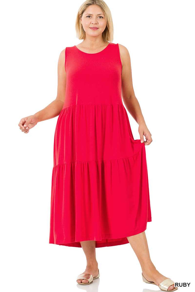 LD-Q {Firecracker} Ruby Red Tiered Maxi Dress PLUS SIZE 1X 2X 3X