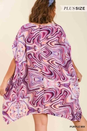 86 OR 33 PSS-D {The Stylish One} Umgee Purple Swirl Tunic Kaftan PLUS SIZE XL/1X  1X/2X