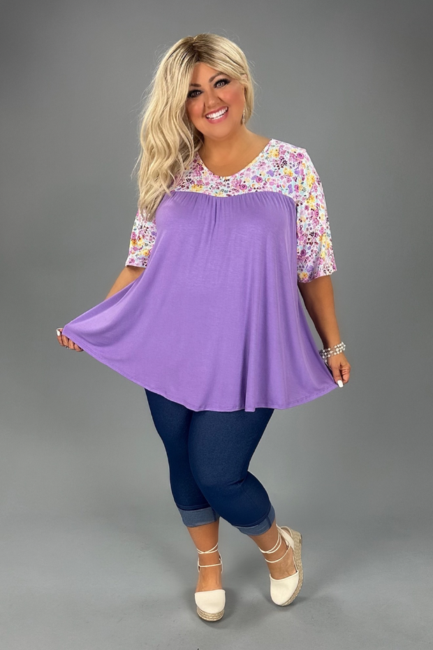 11 CP-A {Quiet Dashing} Lilac Floral V-Neck Tunic CURVY BRAND!!!  EXTENDED PLUS SIZE 1X 2X 3X 4X 5X 6X