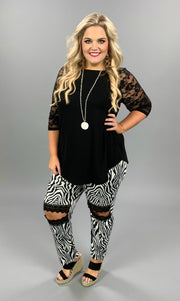 BT LEG-D  {A Little "Kneedy} Zebra Print***SALE**** Pants With Black Lace Cut-Out PLUS SIZE 1X 2X 3X