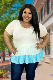 64 CP-I {Call Me Babe} Lt. Blue SALE!!  Tiered V-Neck Top PLUS SIZE 1X 2X 3X