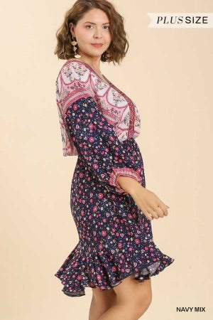 85 OR 33 PQ-G {Young And Bold} Umgee Navy Floral Dress PLUS SIZE XL 1X 2X