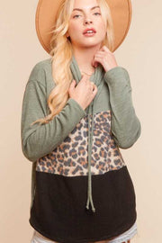 23 HD-A {Young In Love} Green Leopard Contrast Hoodie PLUS SIZE XL 2X 3X