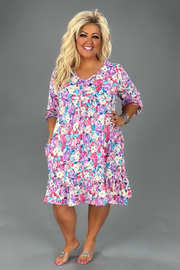 25 PQ-A {Infinite Bliss} Fuchsia Floral V-Neck Babydoll Dress PLUS SIZE 1X 2X 3X