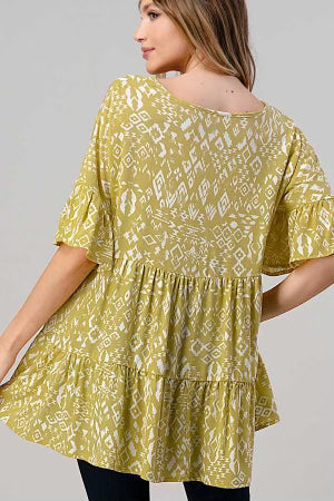 78 PQ-A {Pleasing To The Eye} Yellow Print Tiered Top PLUS SIZE 1X 2X 3X