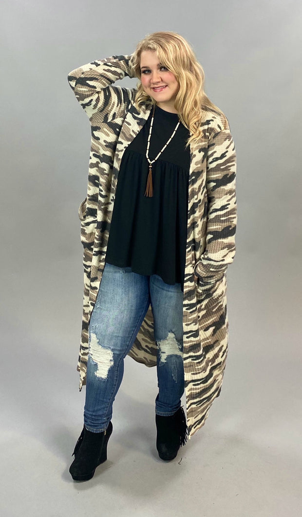 OT-Z {Get My Attention}  Ivory Tan Camo Waffle Duster PLUS SIZE XL 2X 3X