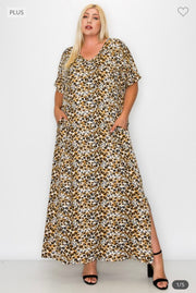 LD-Z {Catching A Nap} Ivory Leopard ***SALE***Print V-Neck Maxi Dress EXTENDED PLUS SIZE 3X 4X 5X