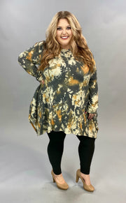 PLS-E {Artist's Vision} Grey Taupe Mustard Tie Dye Knit Tunic PLUS SIZE XL 2X 3X