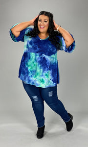 33 PSS-A {Ocean Vibes} Navy Mint Tie Dye Babydoll Top EXTENDED PLUS SIZE 3X 4X 5X