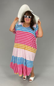 LD-L {It's All Good} Pink/Orange/Blue Houndstooth Maxi CURVY BRAND!!!! SALE!!!