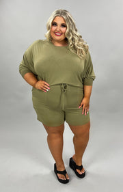 21 SET-K {The Good Life} Light Olive Long Sleeve Short Set PLUS SIZE 1X 2X 3X