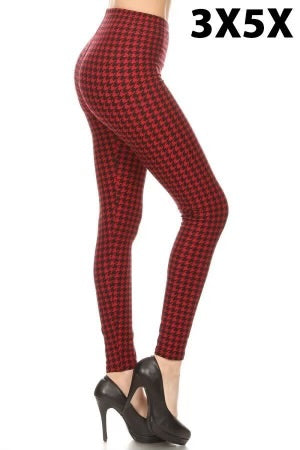 LEG-33  {To The Bank} Burgundy Houndstooth Leggings EXTENDED PLUS SIZE 3X/5X