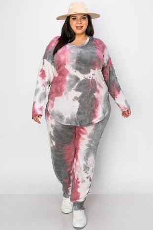 58 SET-B {Before The Dawn} Multi-Color Tie Dye Top & Pant Set EXTENDED PLUS SIZE 3X 4X 5X