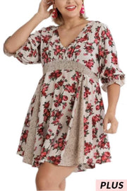 33 PQ-C {The Style Lives On} Umgee Cream Floral Dress PLUS SIZE XL 1X 2X