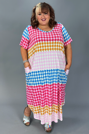 LD-L {It's All Good} Pink/Orange/Blue Houndstooth Maxi CURVY BRAND!!!! SALE!!!