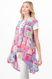 41 OT-J {Happy Vibes} Pink & Blue SALE!! Printed Vest PLUS SIZE 1X 2X 3X