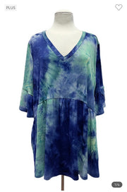 33 PSS-A {Ocean Vibes} Navy Mint Tie Dye Babydoll Top EXTENDED PLUS SIZE 3X 4X 5X