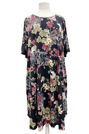 12 PSS-C {Head Held High} SALE!!  Black Floral Dress w/Pockets EXTENDED PLUS SIZE 4X 5X 6X