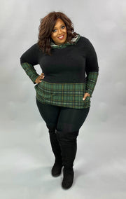 23 HD-E {Having A Good Time}  Black With Green Plaid Hoodie PLUS SIZE XL 2X 3X