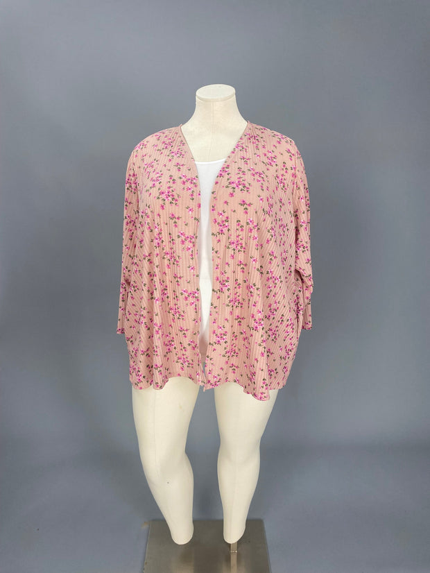 49 OT-D {Raise Your Standard} SALE!!! Mauve Floral Ribbed Cardigan CURVY BRAND!!!   EXTENDED PLUS SIZE 1X 2X 3X 4X 5X 6X