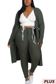 99 SET-C {Chill For Awhile} Olive Ribbed Cardigan & Bottoms PLUS SIZE 1X 2X 3X