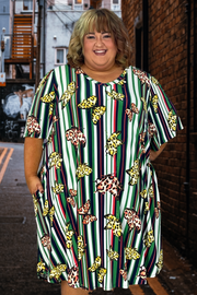 53 PSS-H {Just Hope} Butterfly Vertical Stripe V-Neck Dress EXTENDED PLUS SIZE 3X 4X 5X